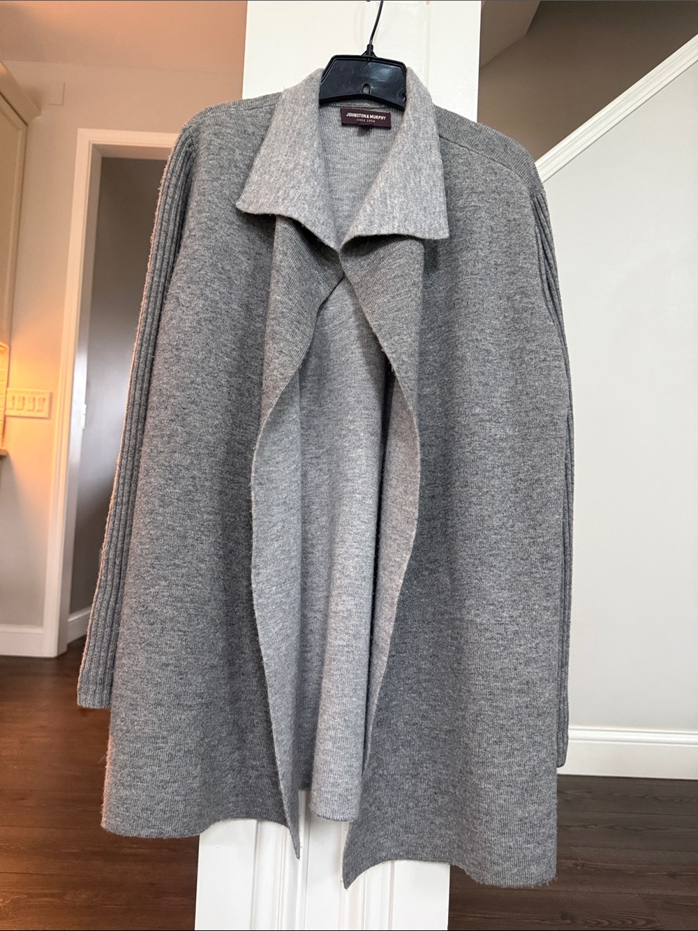 Johnston & Murphy Gray Open-Front Draped Cardigan Pockets Wool Cashmere M